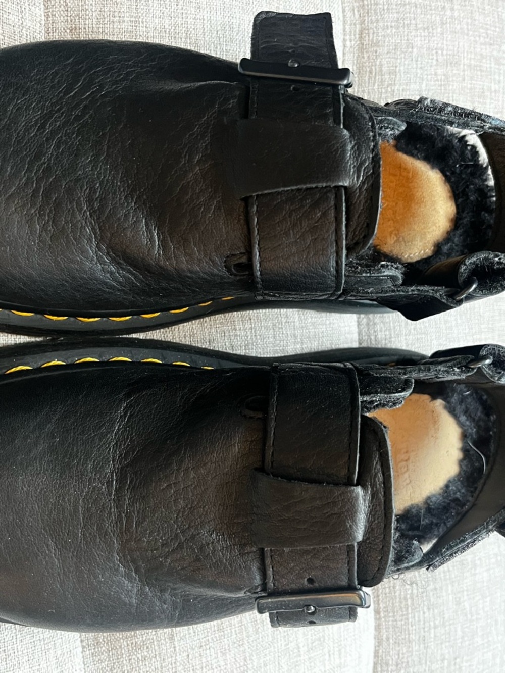 Dr. Martens Black Leather Buckle Clogs with Yellow Stitching Jorge shearling - Picture 2 of 8